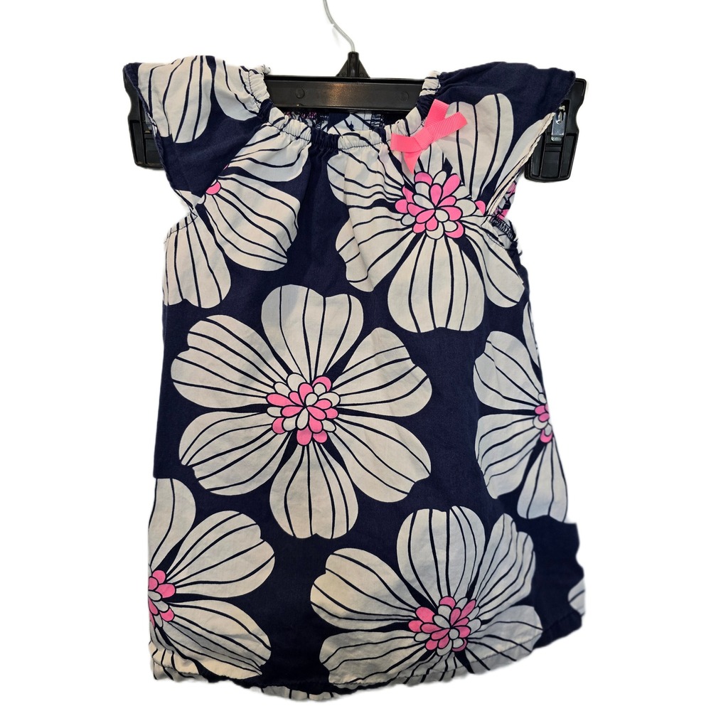 Carters Baby Girl Floral Dress Navy Blue White Pink Bow 18 Months Cotton